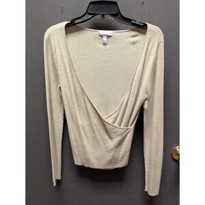 Leith VNeck faux Wrap sweater oatmeal Size Medium NEW ribbed waist Pullover NEW